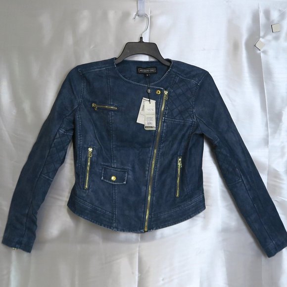 Members Only Jackets & Blazers - NWT Vintage Members Only Denim Blue Vegan Leather Moto Jacket Size M